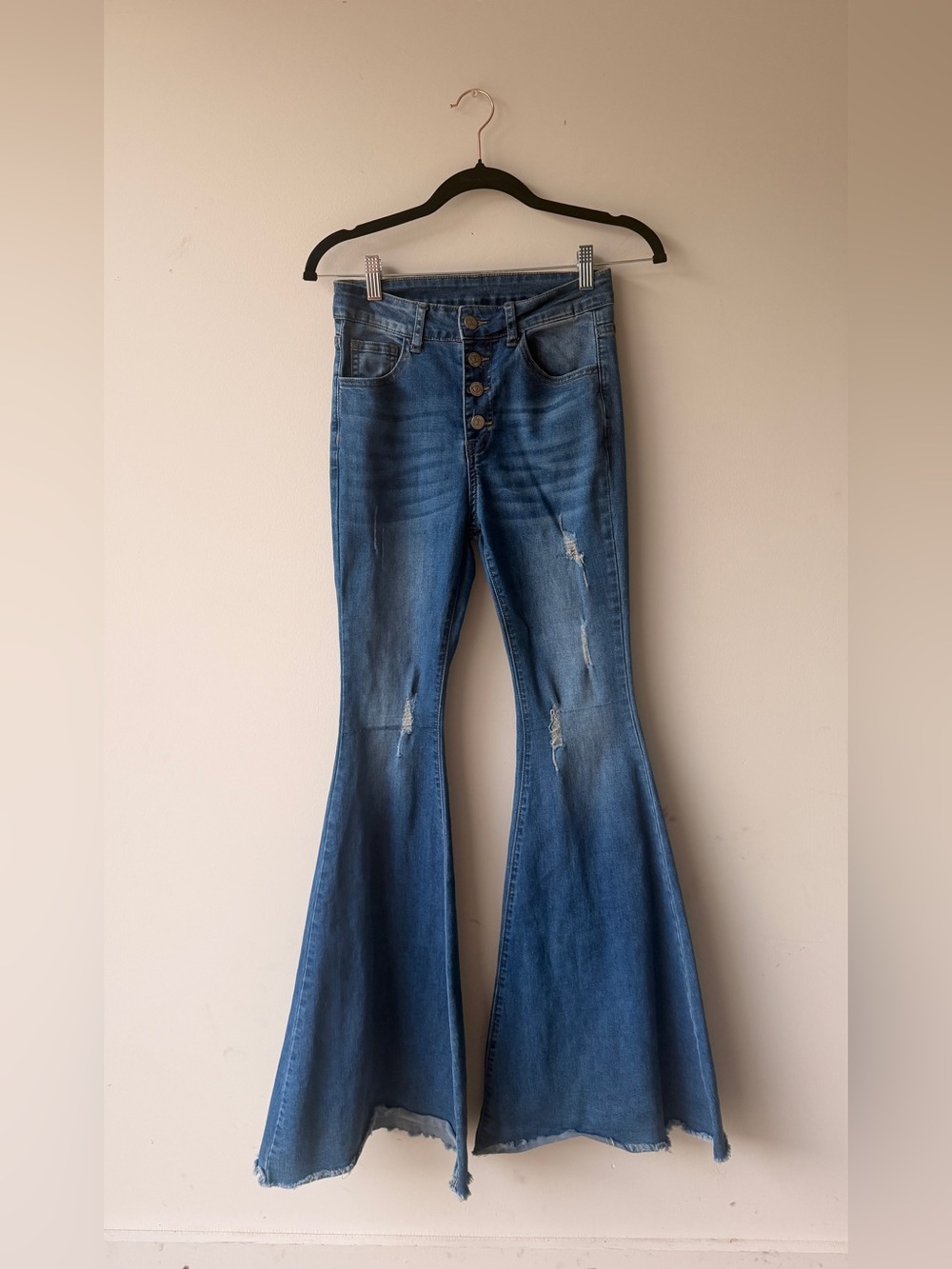 SHEIN Distressed High-Rise Flare Jeans - Blue
